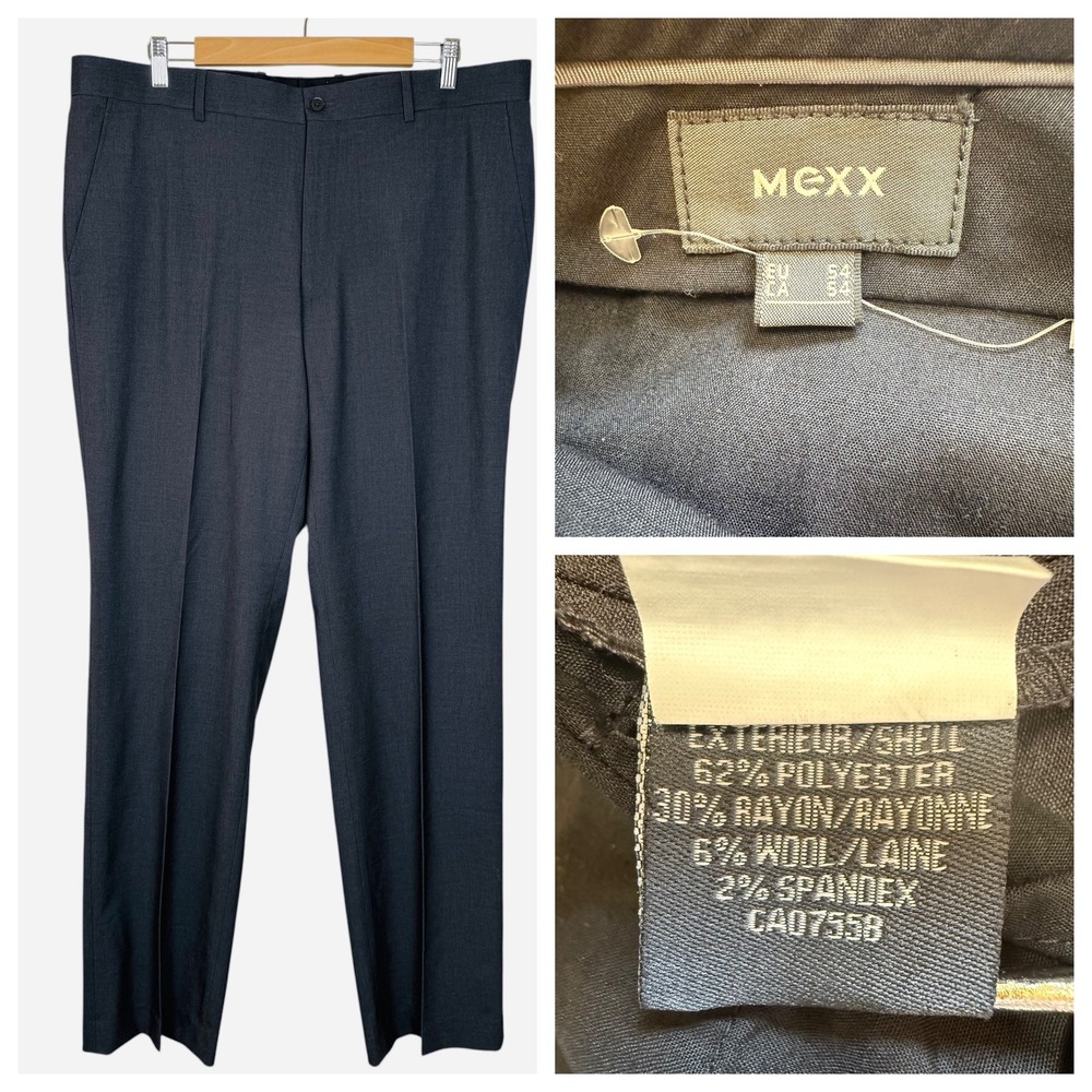 Mexx Dress Pants 38x34 Dark Gray Flat Front Straight Leg Trousers Rayon Blend
